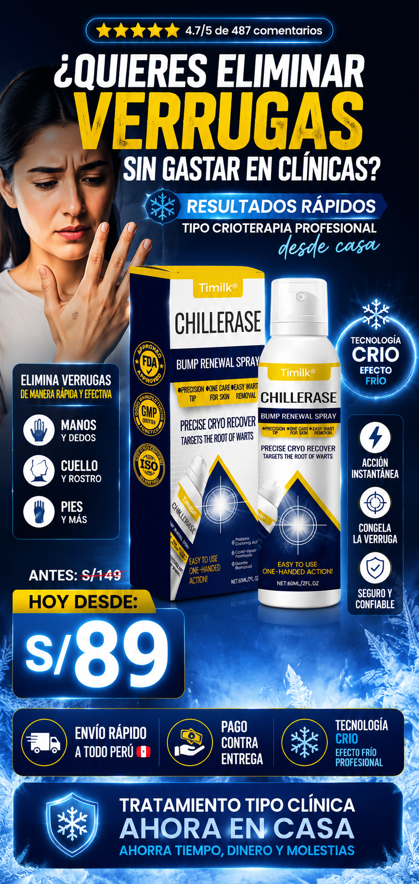 Timilk® ChillErase - Spray congelante eliminador verrugas